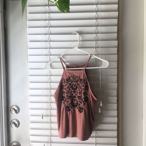 Faux suede embroidered tank top